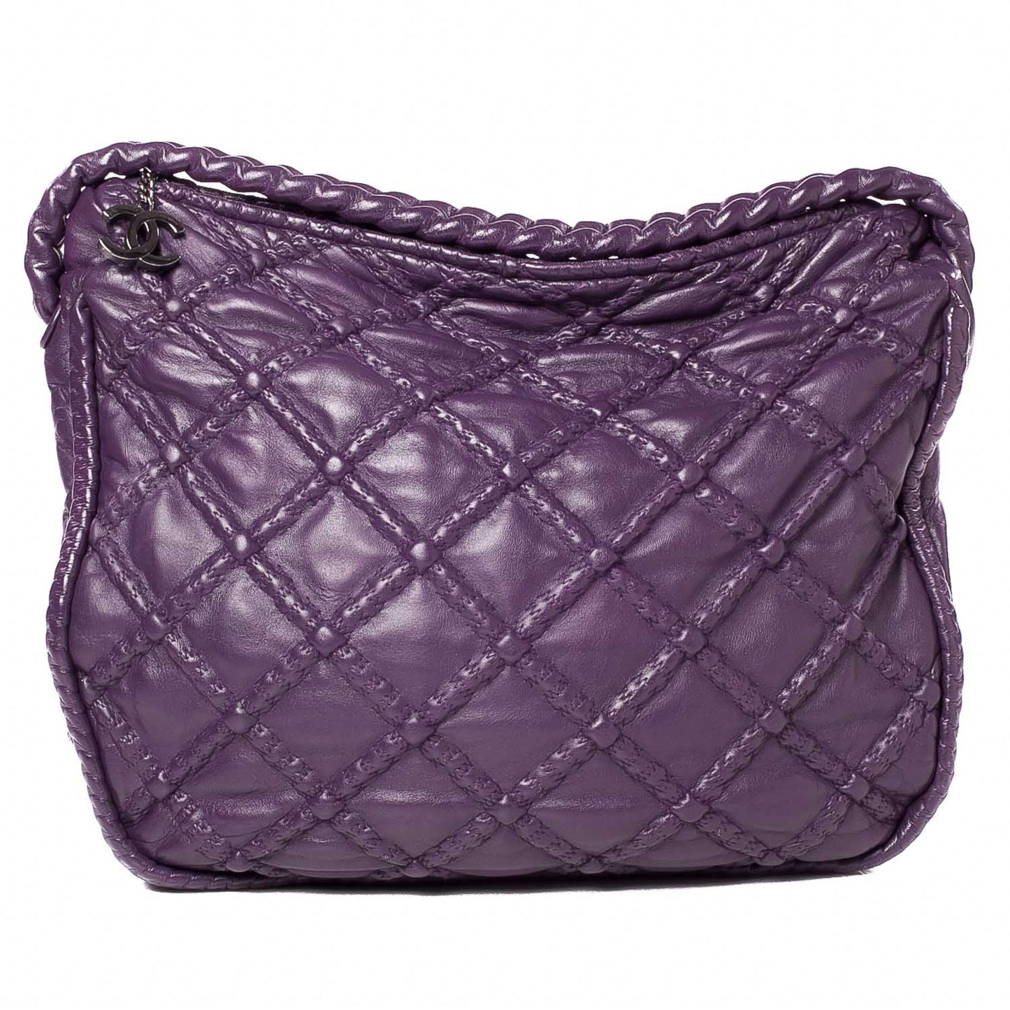 Quilted Lambskin Hidden Chain Hobo Purple