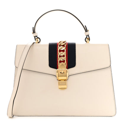 Gucci Calfskin Web Medium Sylvie Top Handle Bag White 1 of 12