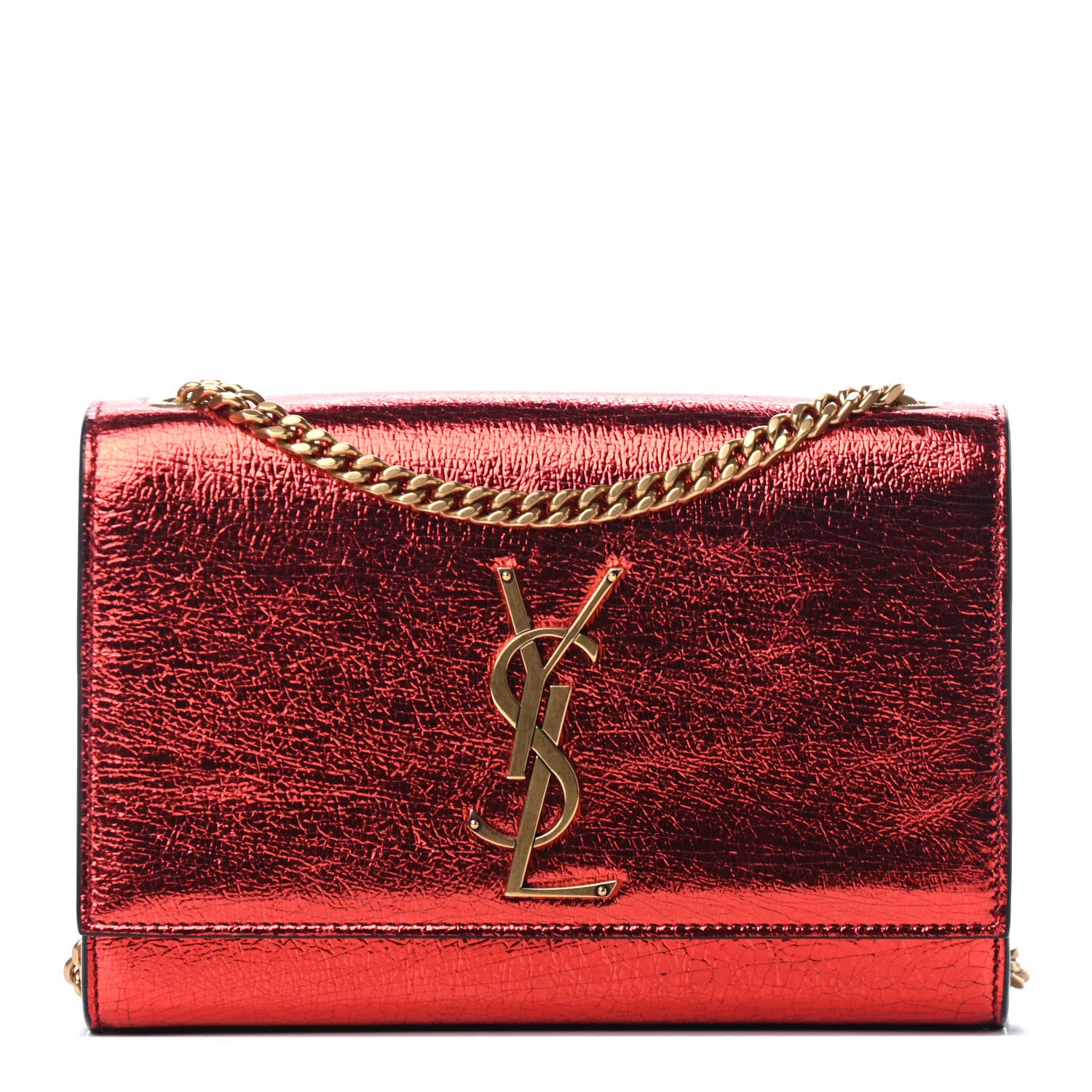 Saint Laurent Metallic Calfskin Small Classic Monogram Kate Satchel Red 1 of 4