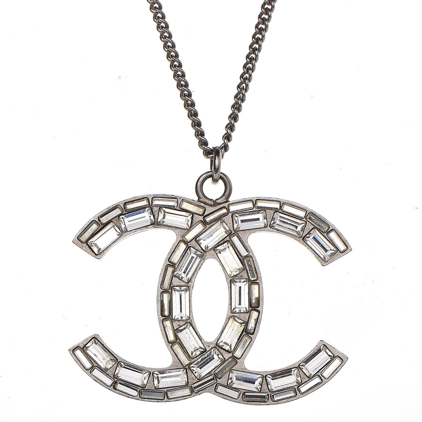 Baguette Crystal CC Necklace Silver