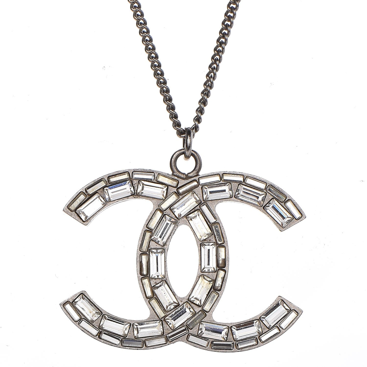 Chanel Baguette Crystal CC Necklace Silver 4 of 7