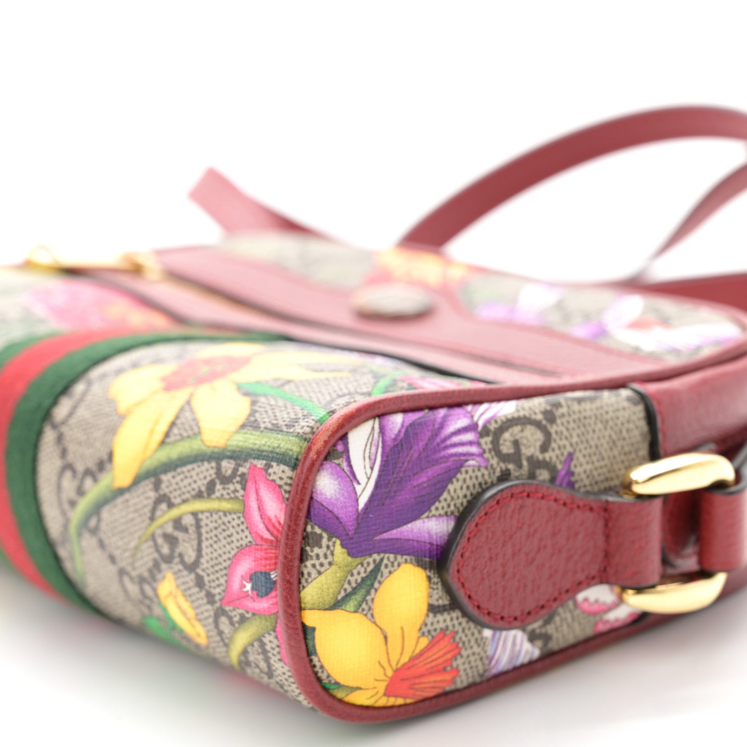 Gucci GG Supreme Monogram Flora Web Mini Ophidia Shoulder Bag Red 10 of 11