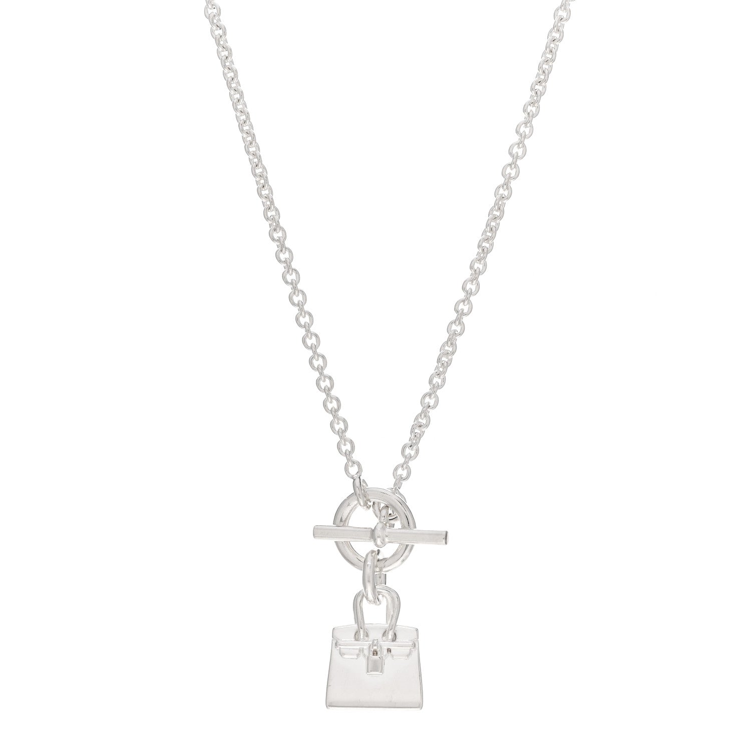 Hermes Sterling Silver Birkin Amulette Pendant Necklace 1 of 5