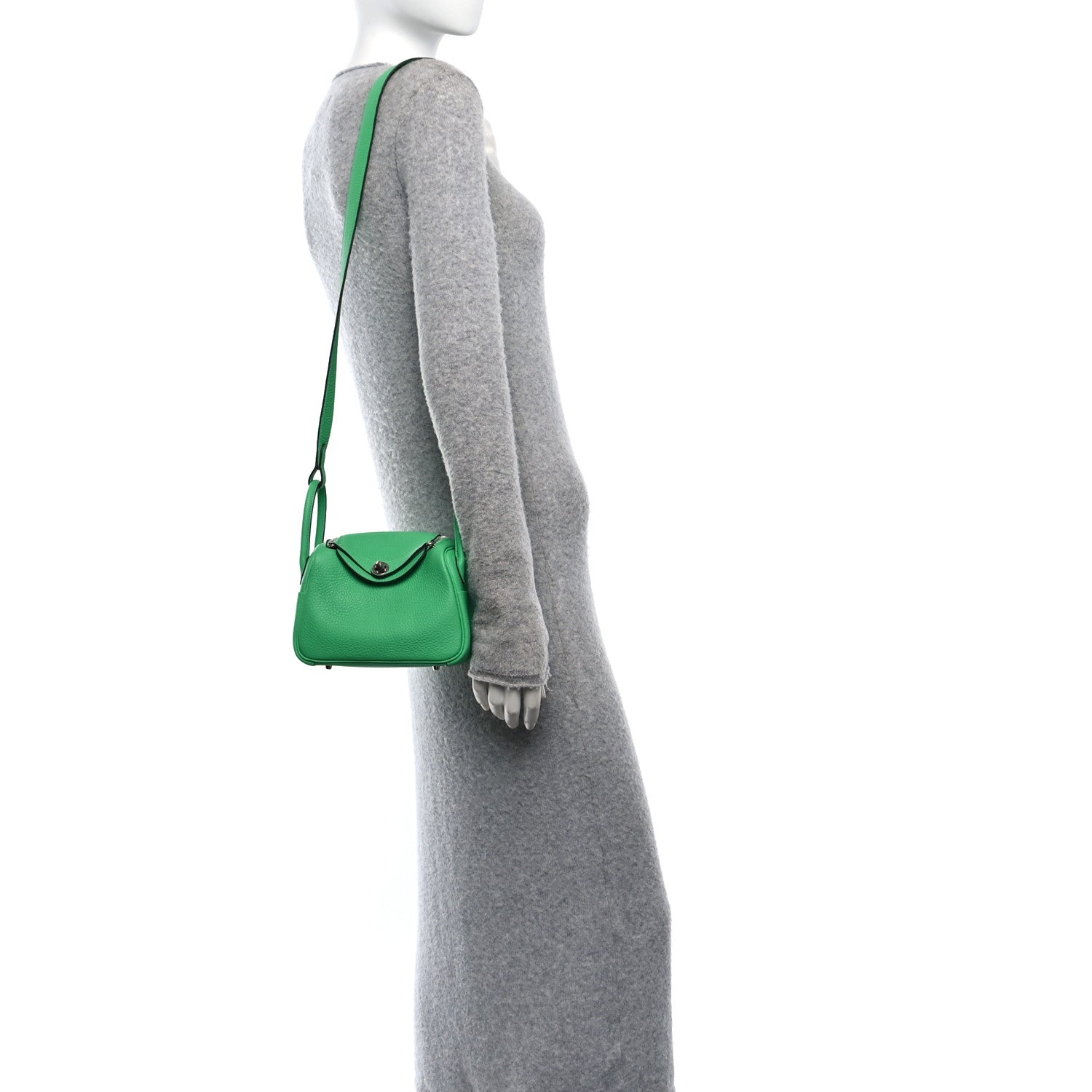 Hermes Taurillon Clemence Mini Lindy 20 Vert Comics 2 of 10