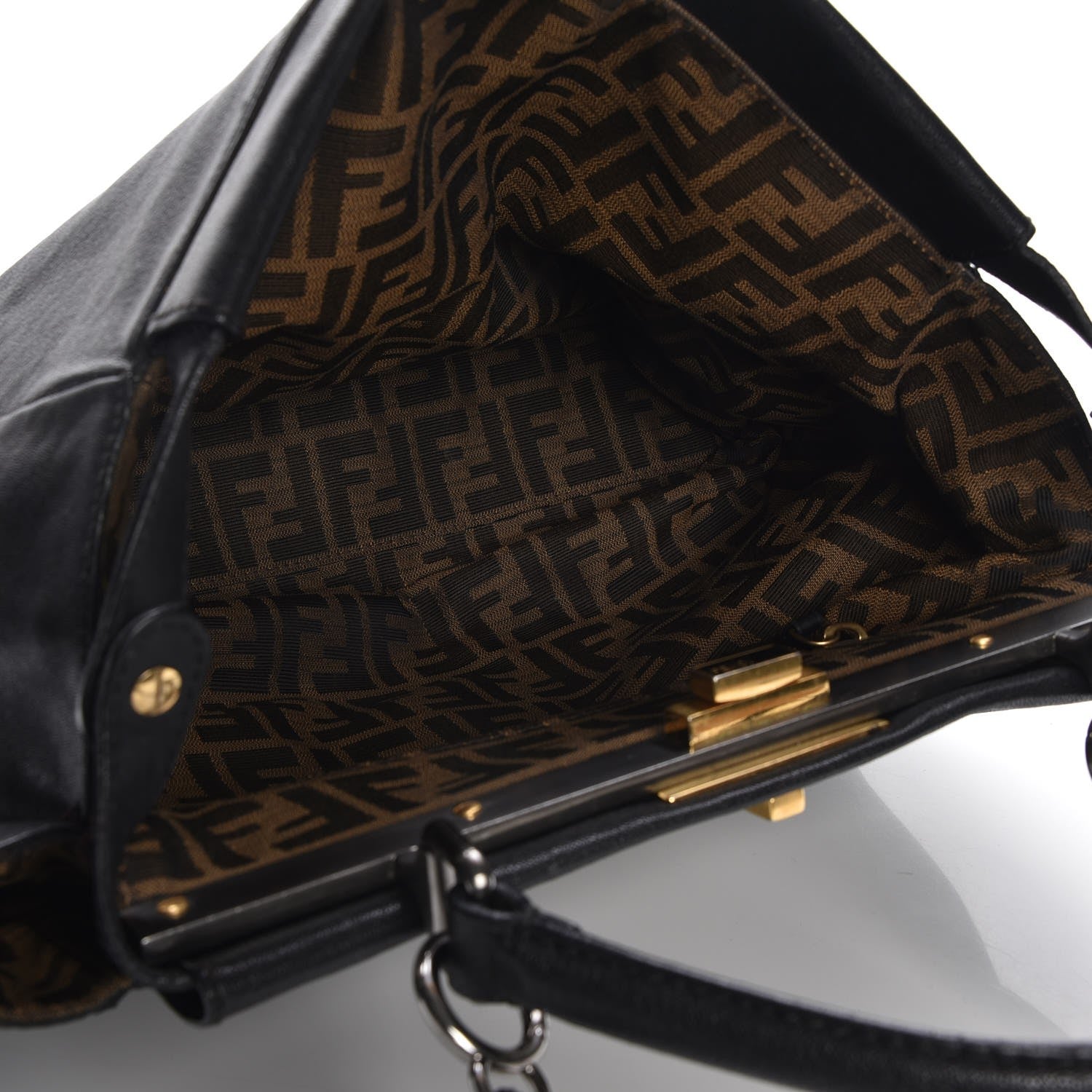 Fendi Goatskin Zucca Large Peekaboo Iconic Satchel Black Tobacco 6 of 9