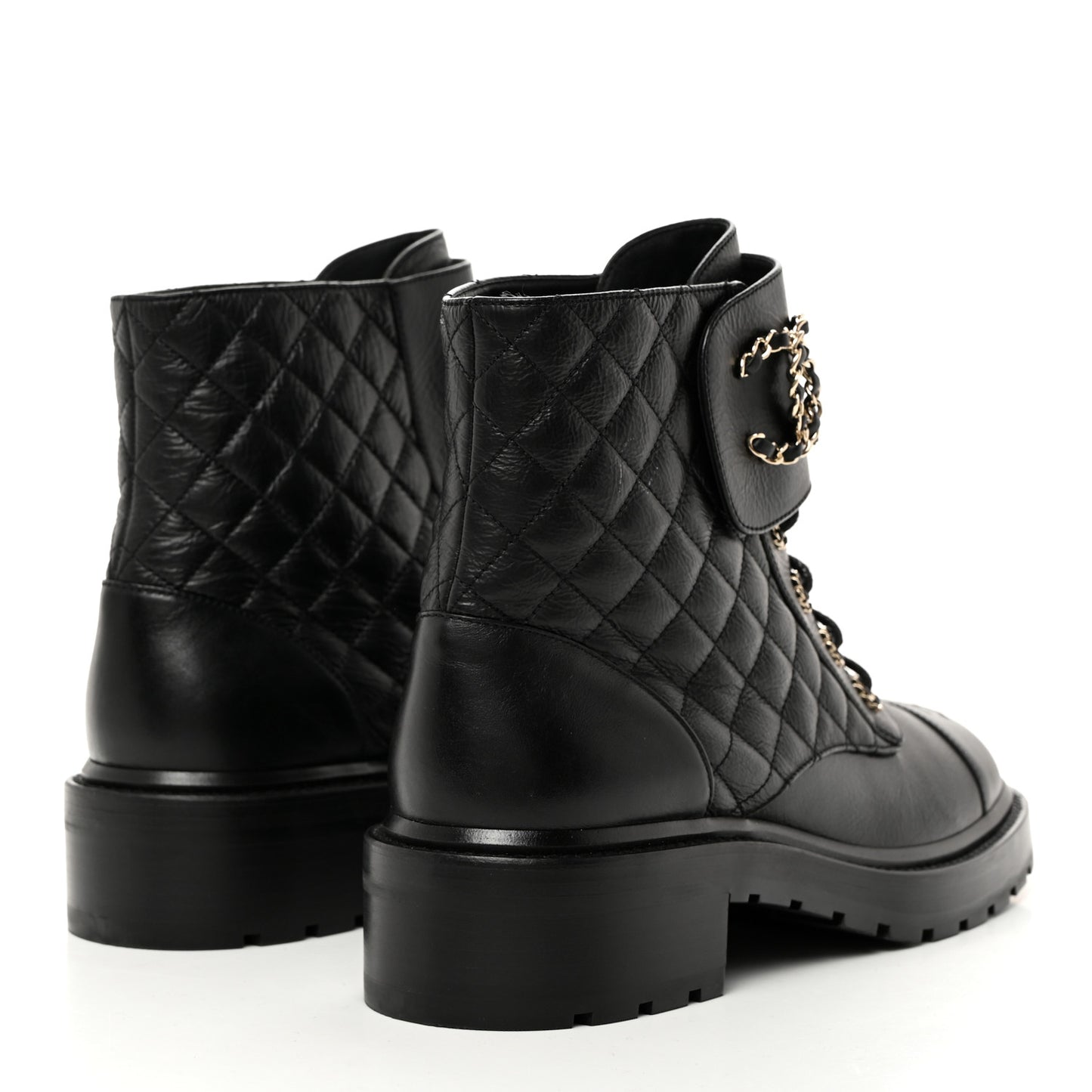 Shiny Goatskin Calfskin Quilted Lace Up Combat Boots 42 Black