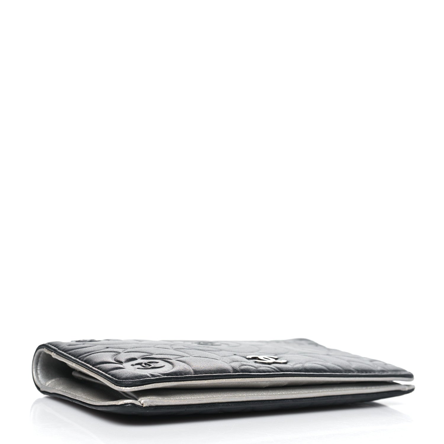 Chanel Lambskin Camellia Embossed Yen Wallet Black 4 of 9