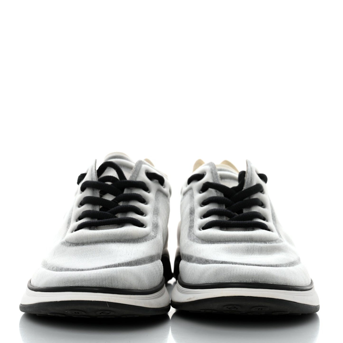 Calfskin Mesh Lycra Womens Logo Sneakers 41 White Black