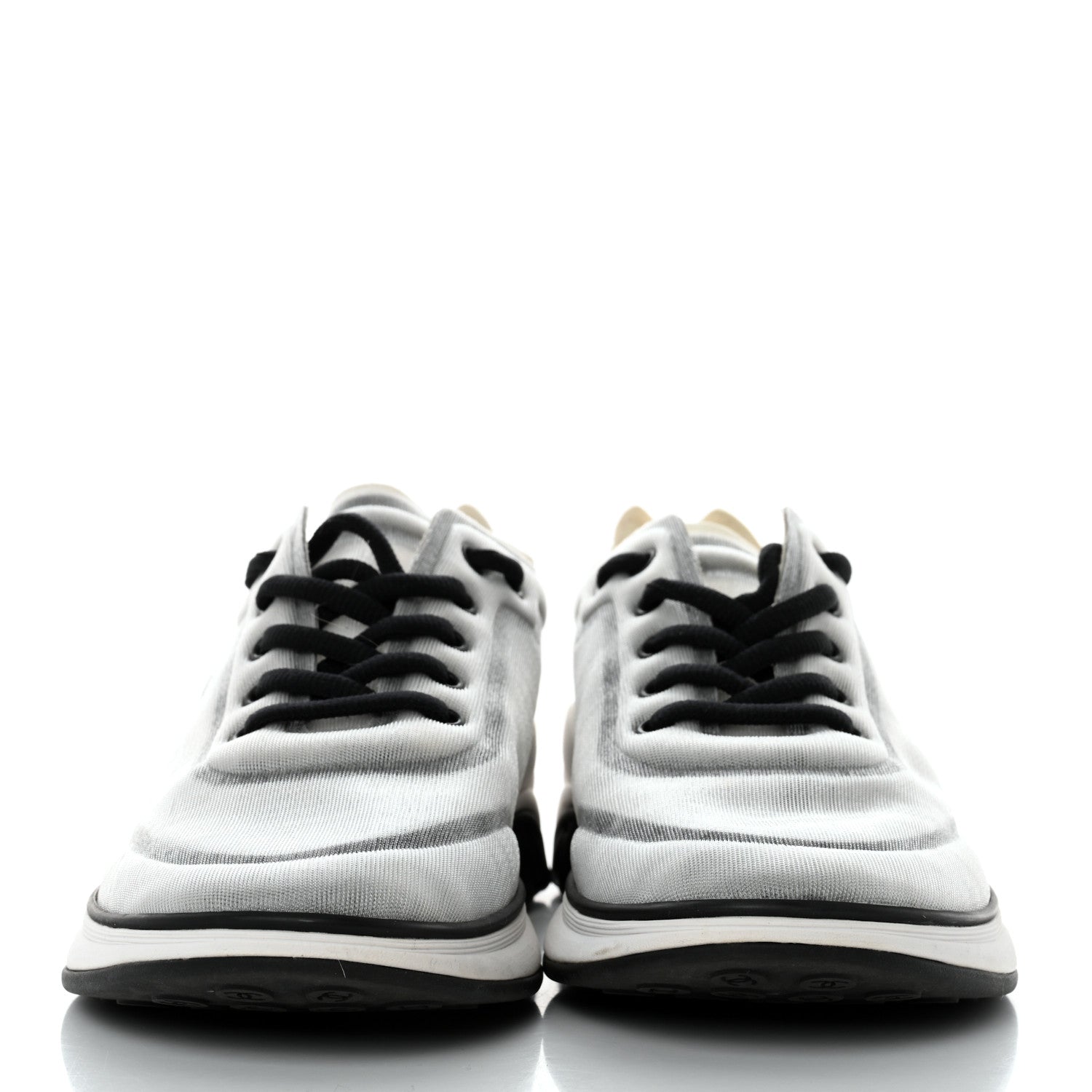 Chanel Calfskin Mesh Lycra Womens Logo Sneakers 41 White Black 2 of 8