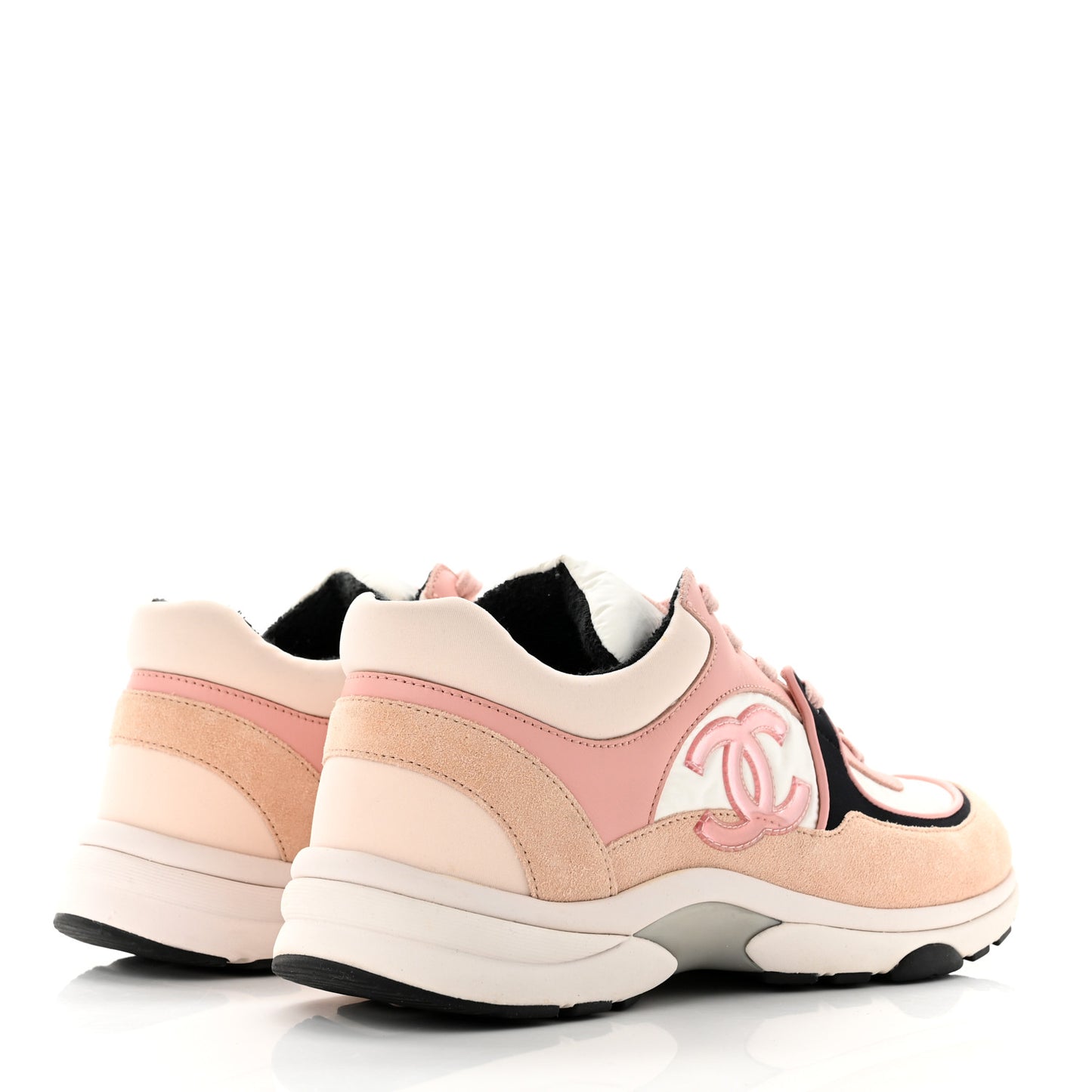 Nylon Lambskin Suede Calfskin CC Sneakers 38.5 Pink White Black
