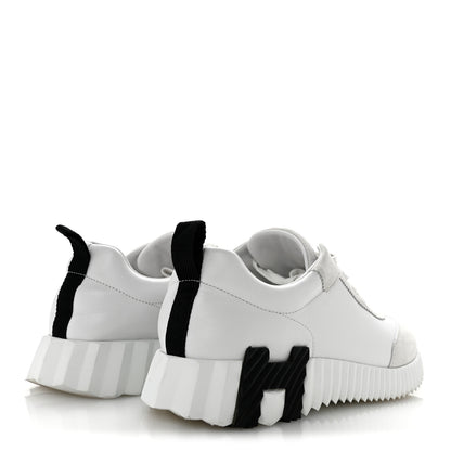Hermes Calfskin Suede Goatskin Bouncing Sneakers 39 White 5 of 10