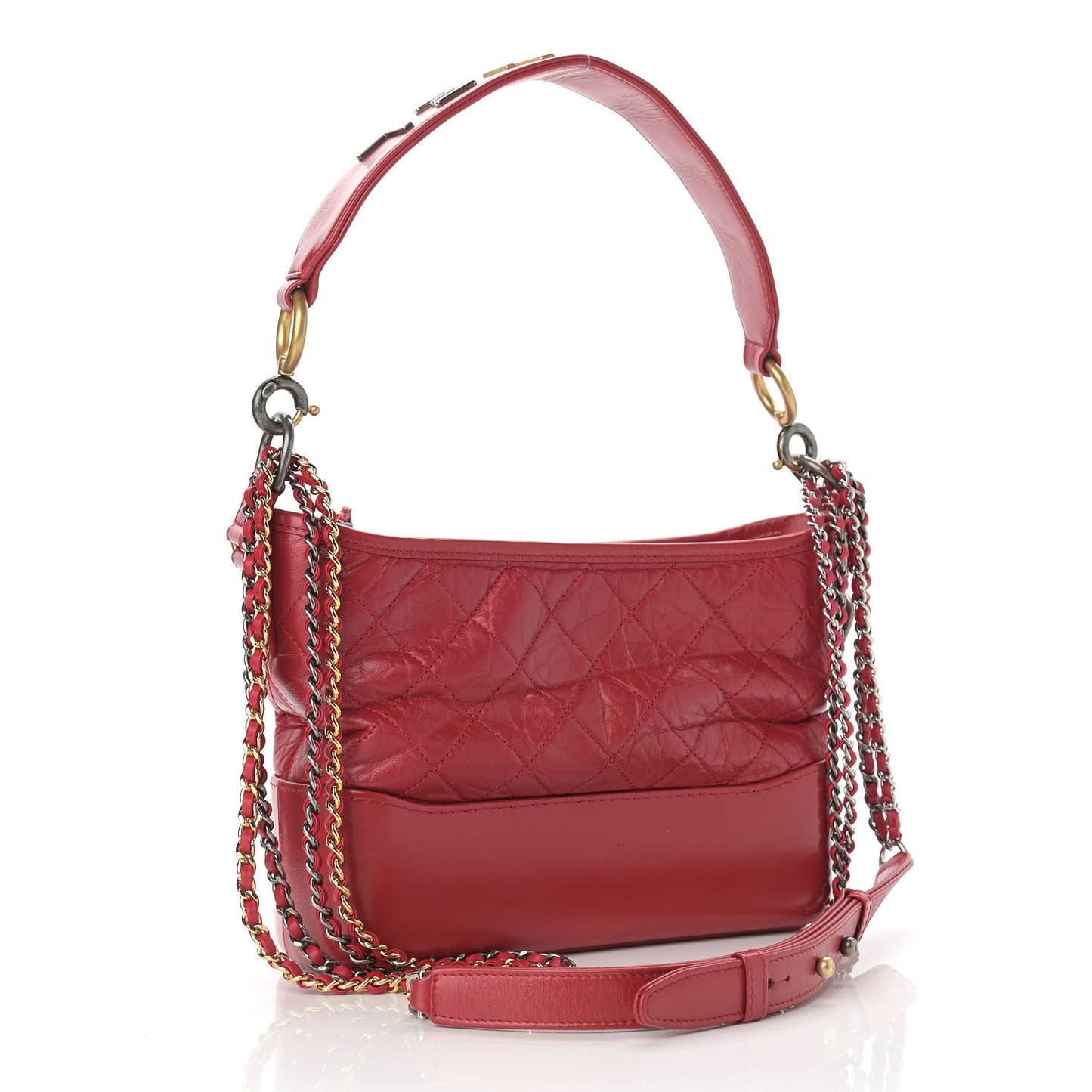 Aged Smooth Calfskin Quilted Medium Gabrielle Logo Hobo Red