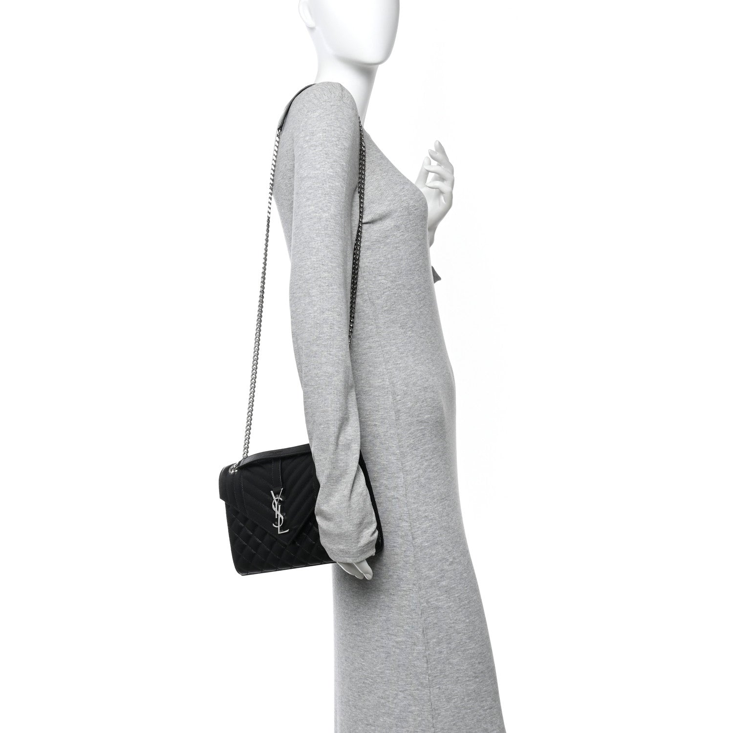 Saint Laurent Grain De Poudre Textured Mixed Matelasse Triquilt Medium Monogram Satchel Black 3 of 10