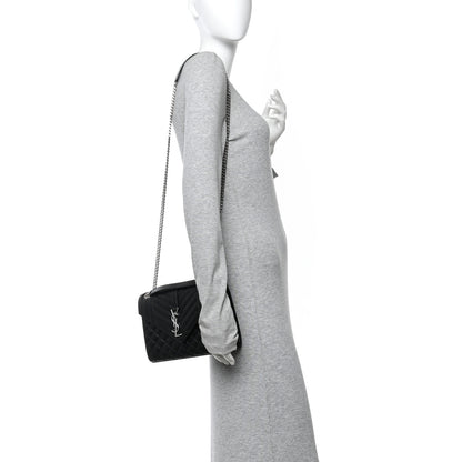 Saint Laurent Grain De Poudre Textured Mixed Matelasse Triquilt Medium Monogram Satchel Black 3 of 10