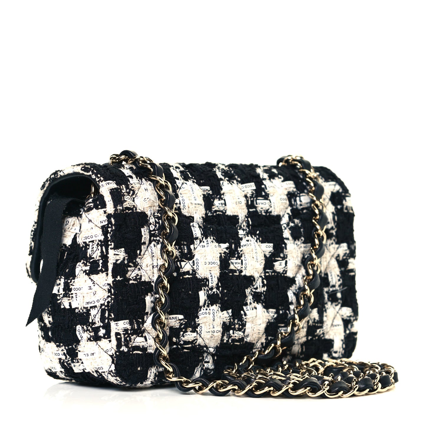 Tweed Quilted Mini Rectangular Flap Black Ecru White