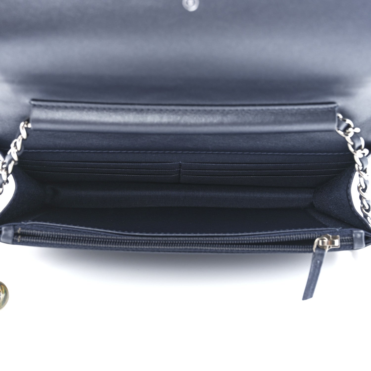 Chanel Goatskin Camellia Embossed Wallet On Chain WOC Blue 5 of 12