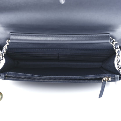 Chanel Goatskin Camellia Embossed Wallet On Chain WOC Blue 5 of 12