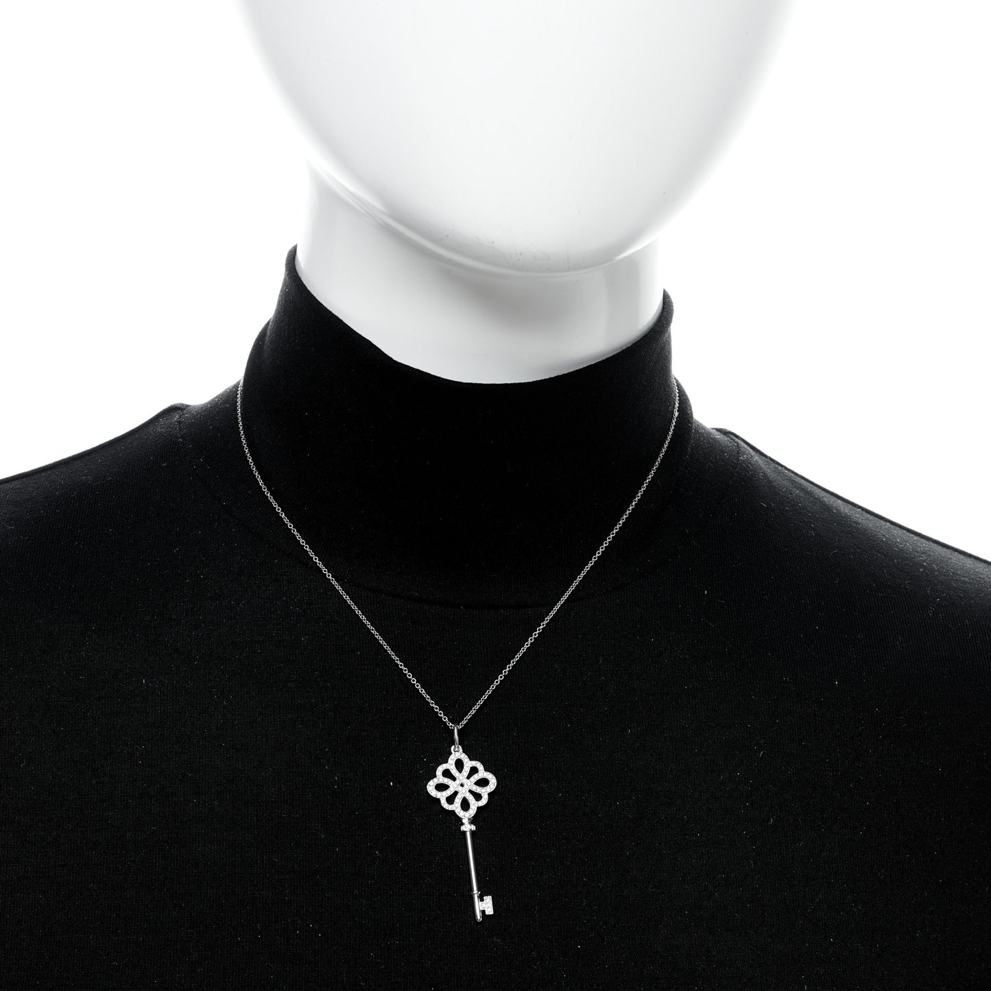 18K White Gold Diamond Knot Key Pendant Necklace