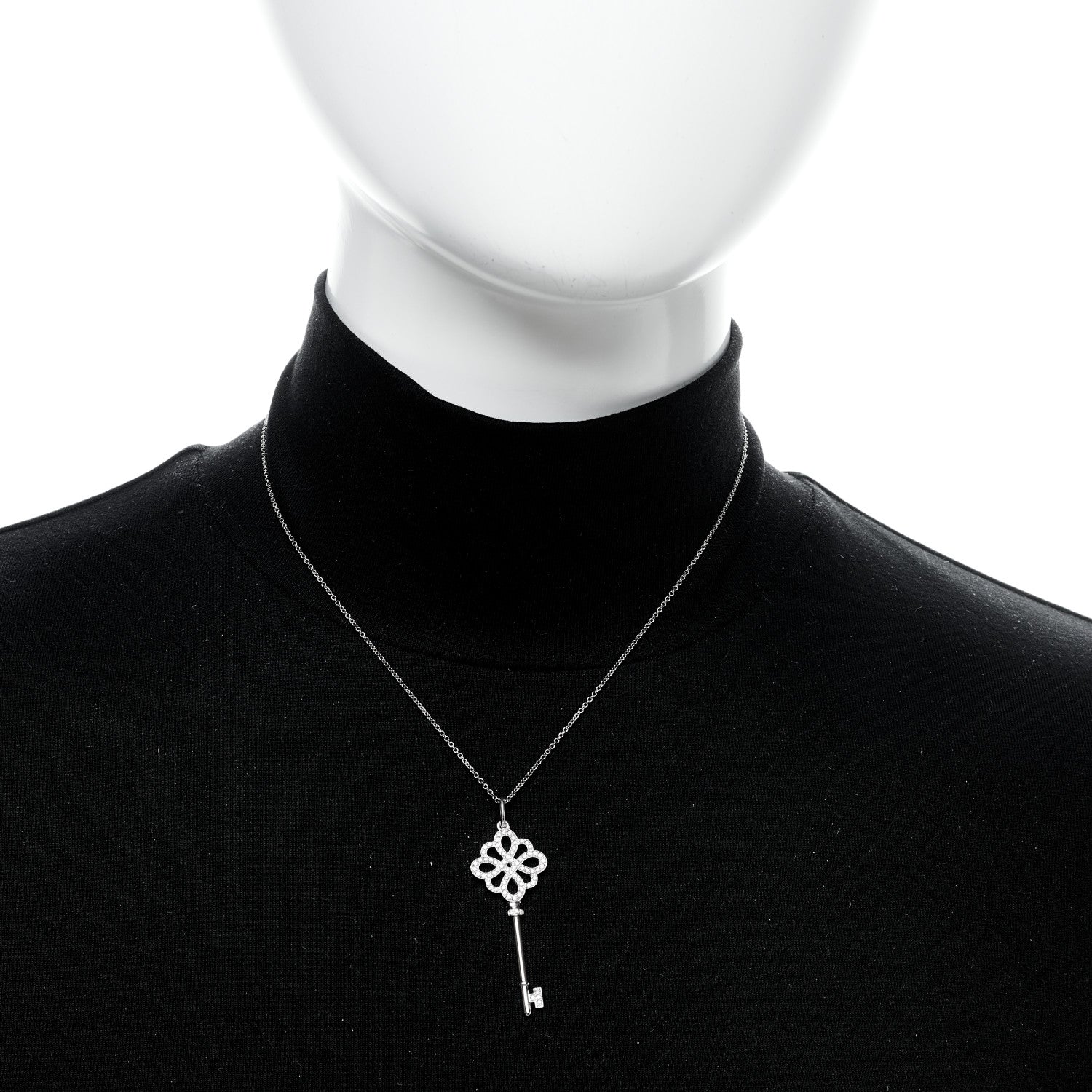 Tiffany 18K White Gold Diamond Knot Key Pendant Necklace 6 of 6