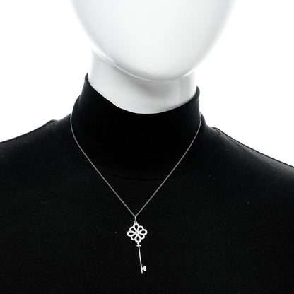 Tiffany 18K White Gold Diamond Knot Key Pendant Necklace 6 of 6