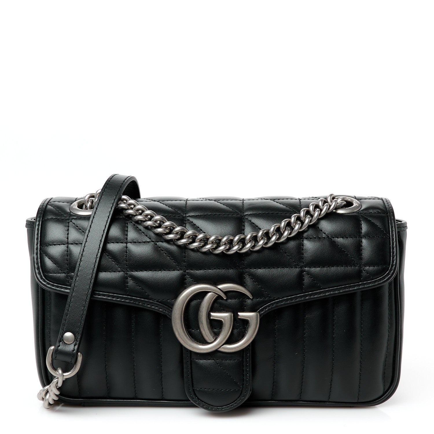 Gucci Calfskin Matelasse Aria Small GG Marmont Shoulder Bag Black 1 of 10