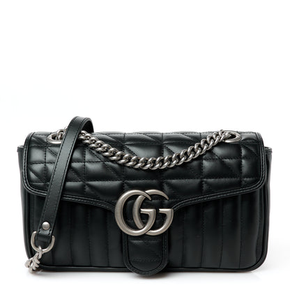Gucci Calfskin Matelasse Aria Small GG Marmont Shoulder Bag Black 1 of 10