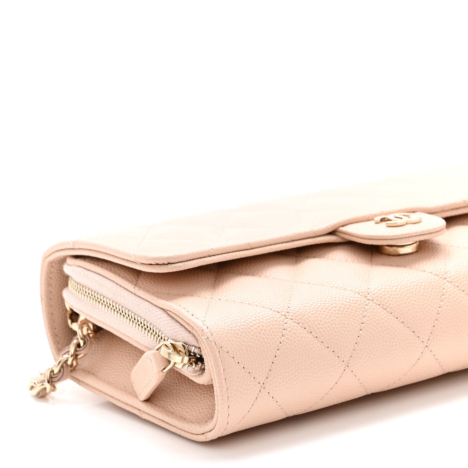 Chanel Caviar Quilted Phone Holder Wallet on Removable Chain Light Beige 11 of 12