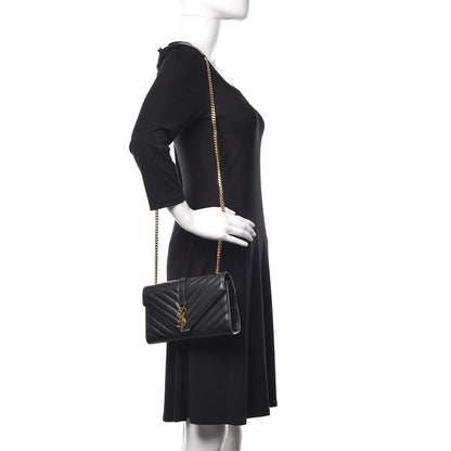 Saint Laurent Lambskin Matelasse Chevron Small Monogram Satchel Black 2 of 10