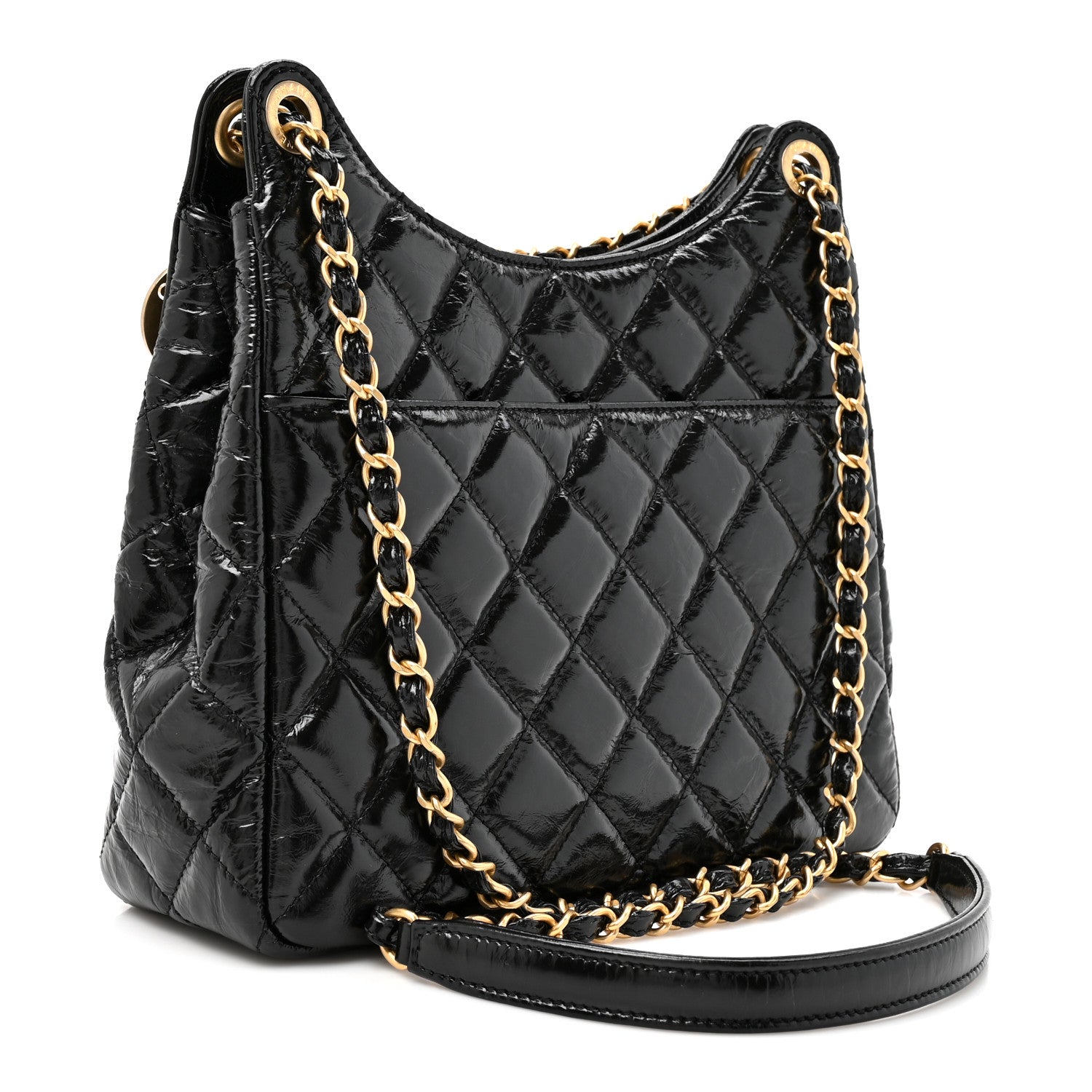 Chanel Shiny Crumpled Calfskin Quilted Wavy CC Hobo Black 3 of 10