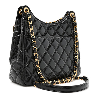 Chanel Shiny Crumpled Calfskin Quilted Wavy CC Hobo Black 3 of 10