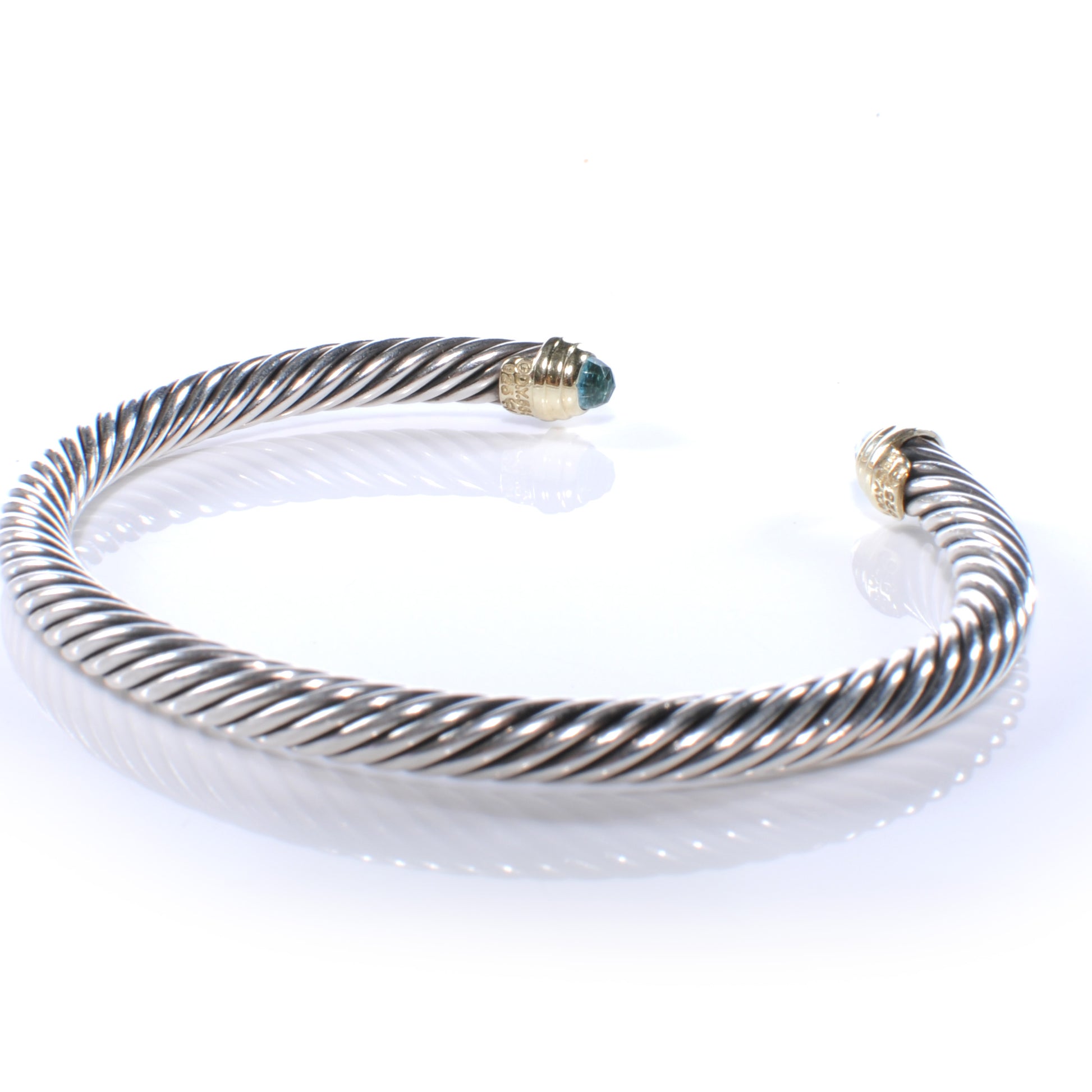 David Yurman Sterling Silver 14k Blue Topaz 5mm Cable Collection Bracelet 3 of 3