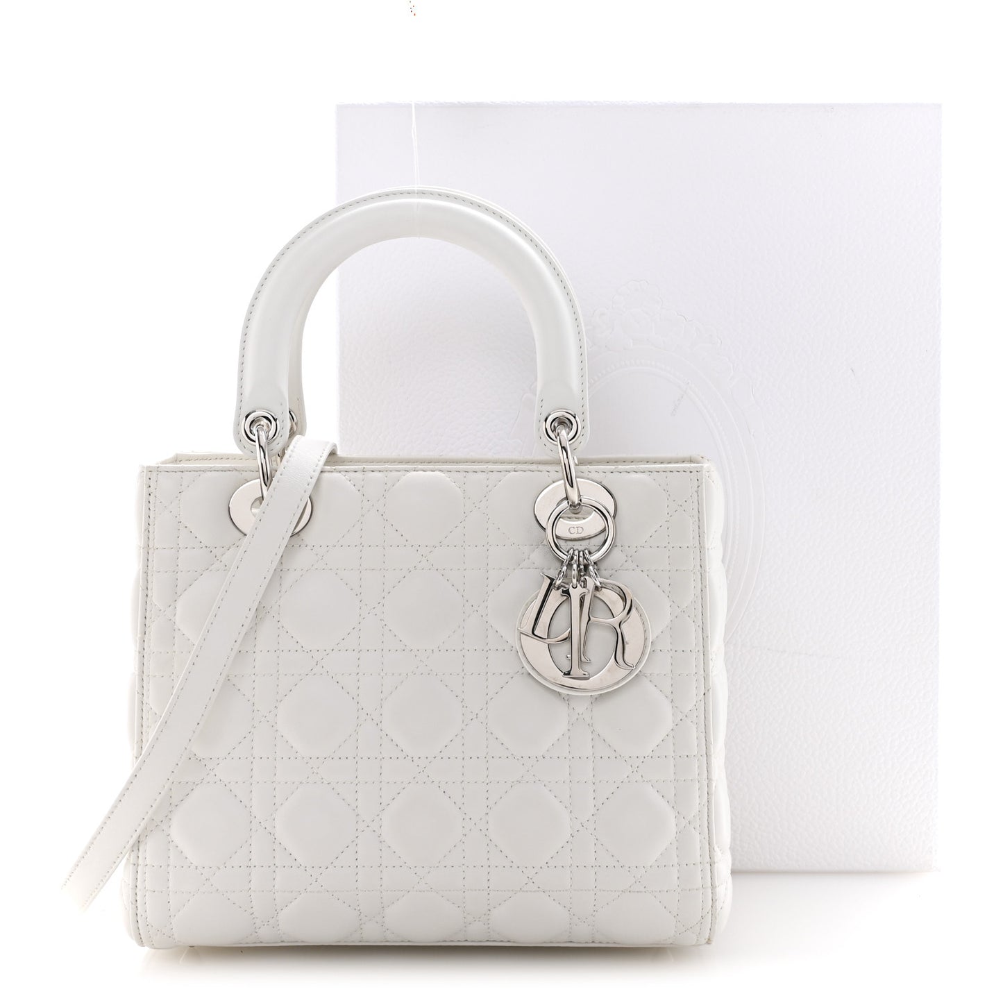 Lambskin Cannage Medium Lady Dior White