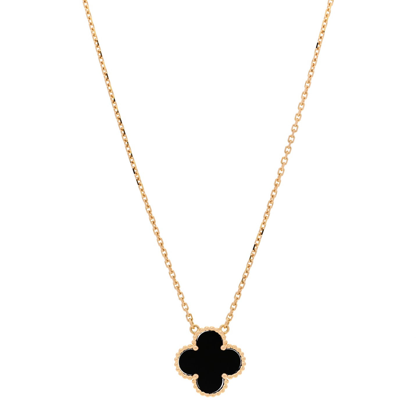 18K Yellow Gold Black Onyx Vintage Alhambra Pendant Necklace