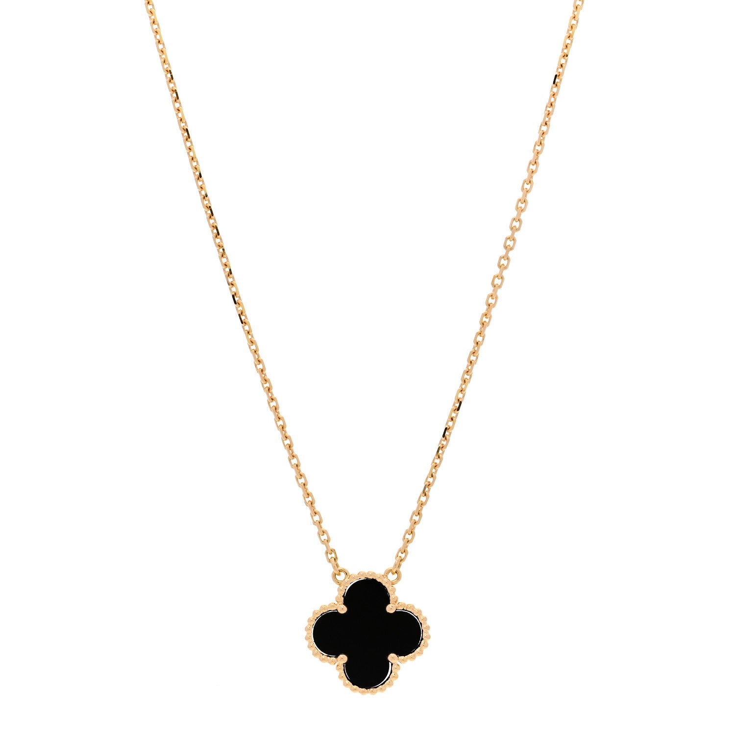 Van Cleef & Arpels 18K Yellow Gold Black Onyx Vintage Alhambra Pendant Necklace 1 of 5