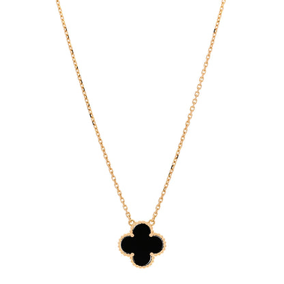 Van Cleef & Arpels 18K Yellow Gold Black Onyx Vintage Alhambra Pendant Necklace 1 of 5