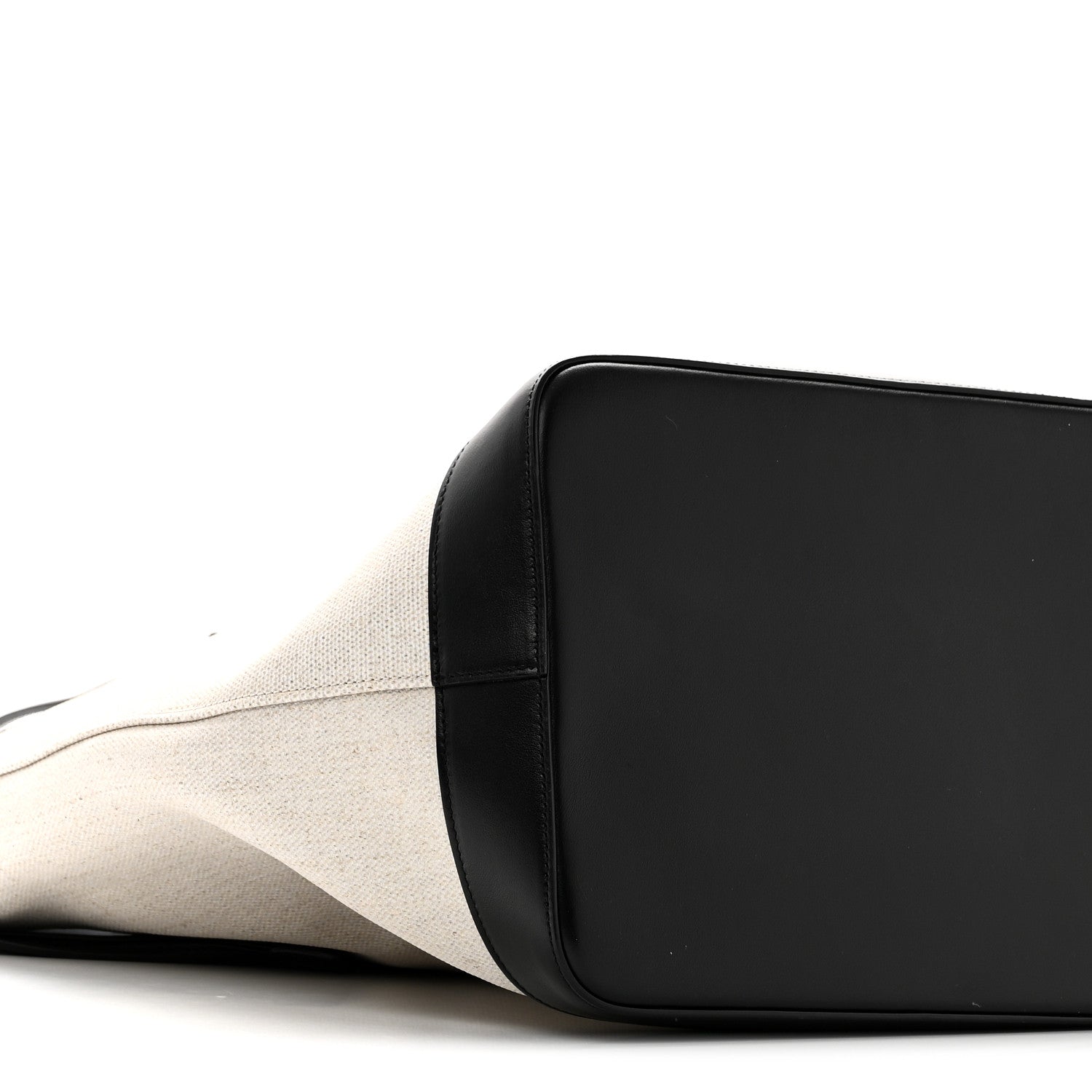 Saint Laurent Canvas Calfskin Teddy Drawstring Shopping Tote White Black 9 of 10