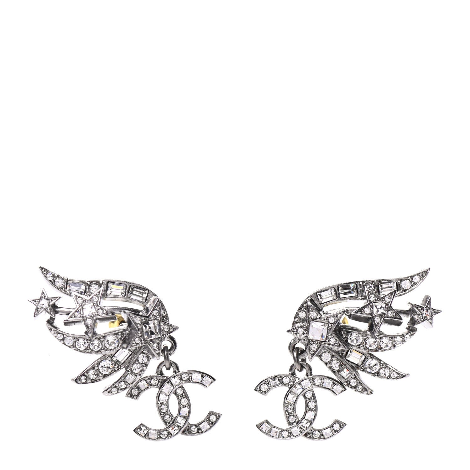 Chanel Crystal CC Star Earrings Silver 1 of 5