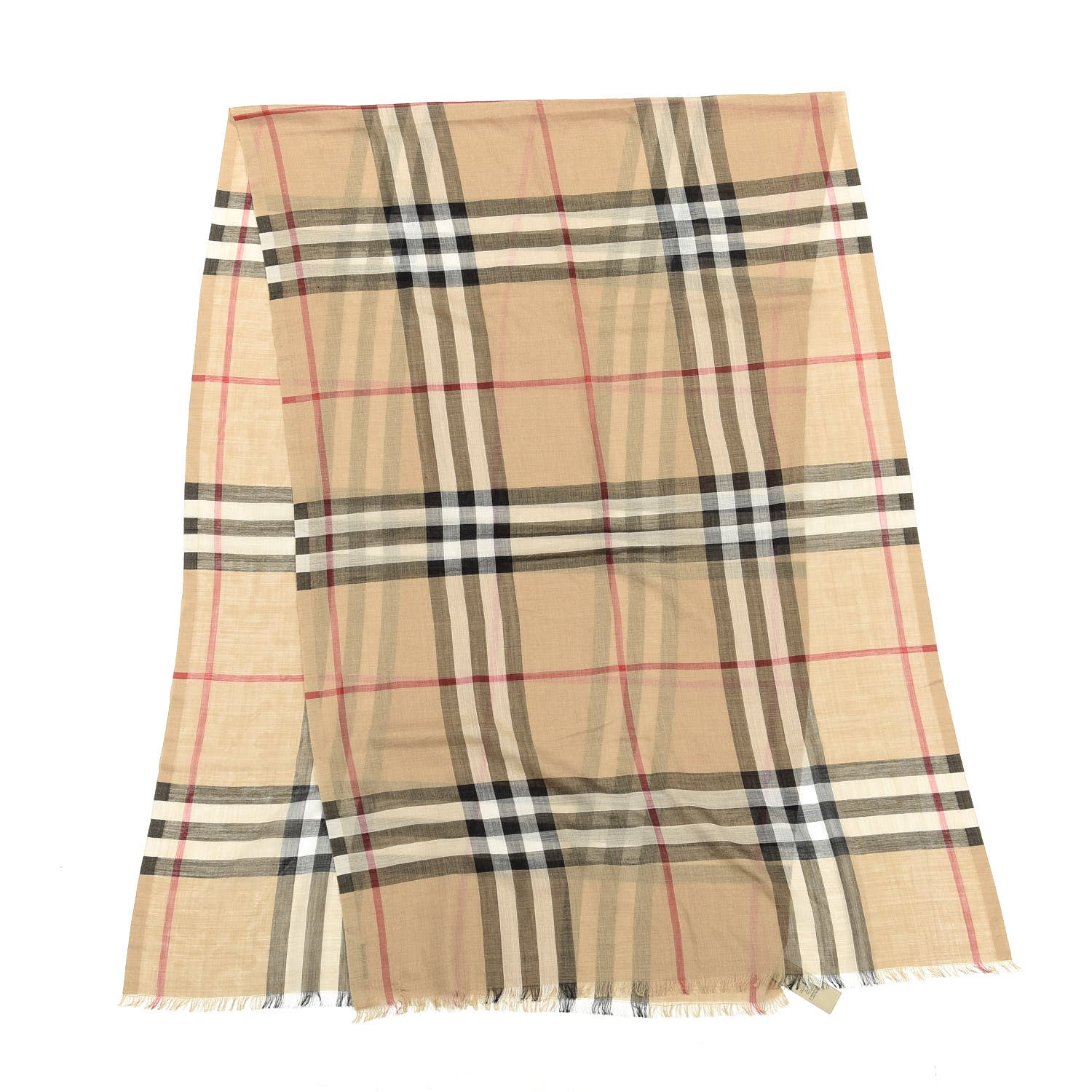 Burberry Wool Silk Gauze Giant Check Lightweight Scarf Camel 2 of 5