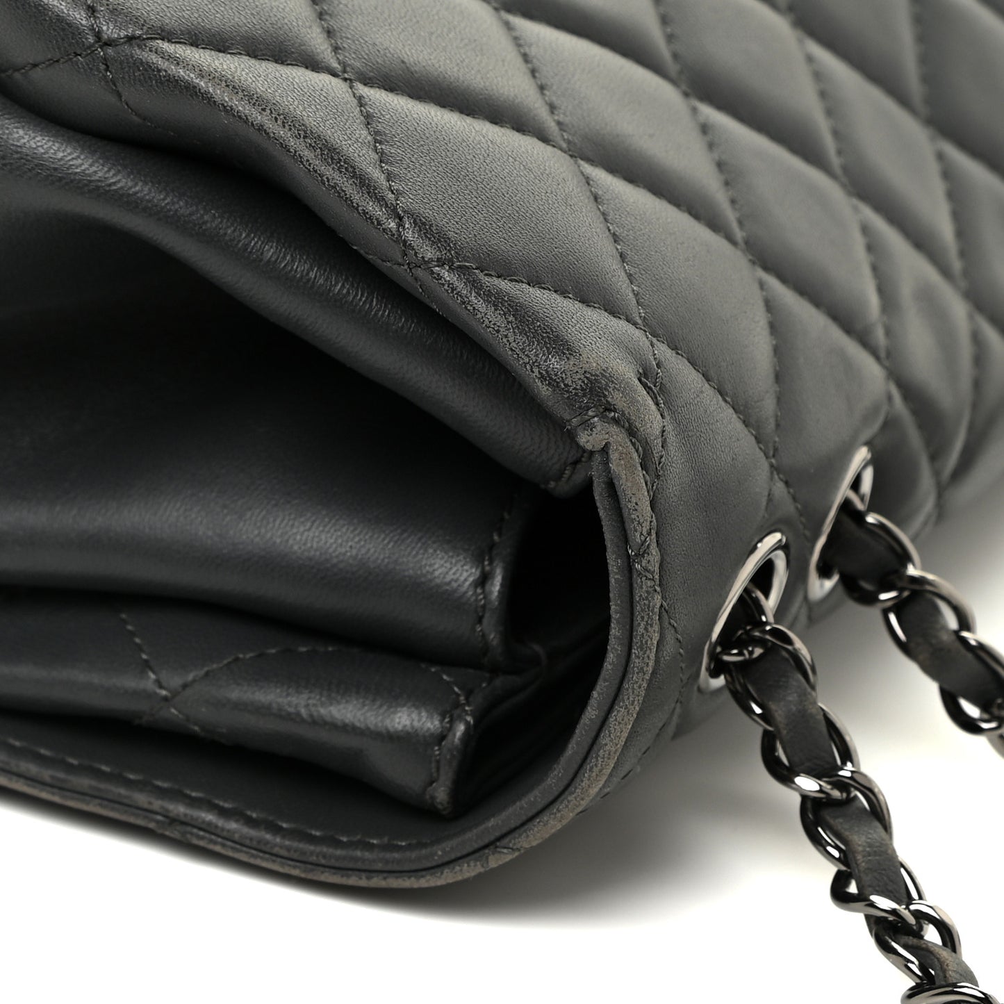 Lambskin Quilted Jumbo Coco Loop Flap Charcoal Grey