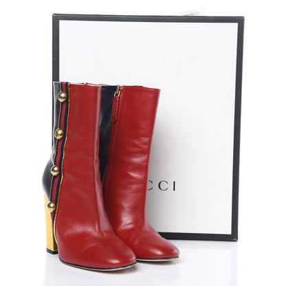 Gucci Malaga Kid Web Carly Mid Calf Boots 35.5 Hibiscus Red Oro Blue 10 of 10