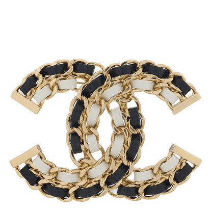 Chanel Lambskin Chain CC Brooch Black White Gold 1 of 5