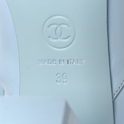 Chanel Lambskin Cap Toe High Boots 39 Light Blue Black 8 of 11