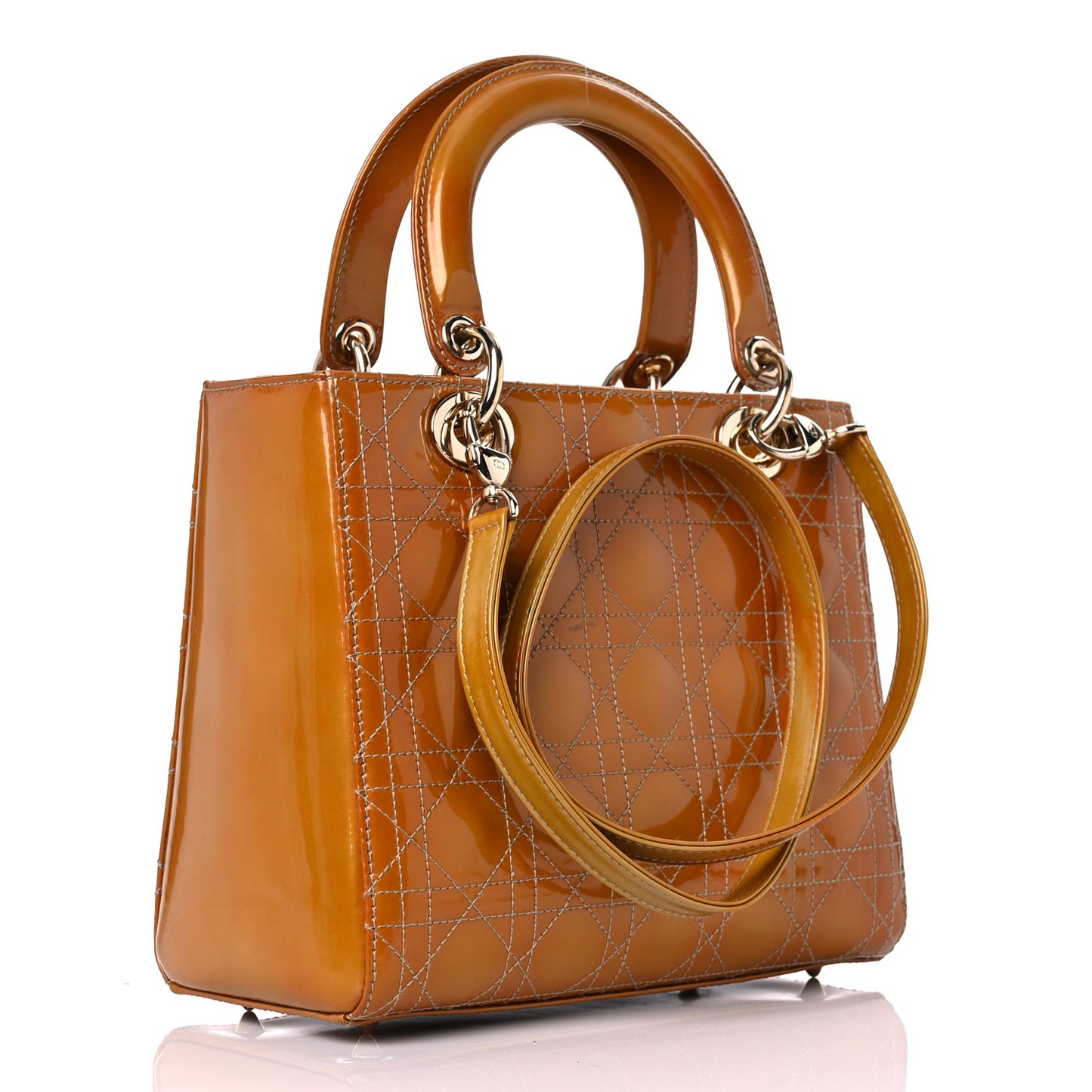 Metallic Patent Cannage Medium Lady Dior Yellow