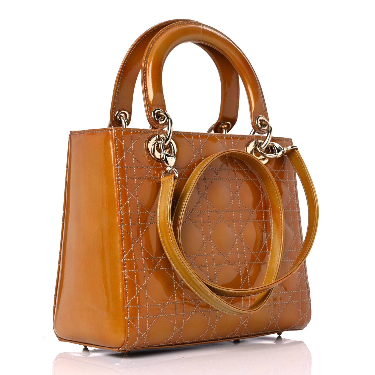 Christian Dior Metallic Patent Cannage Medium Lady Dior Yellow 2 of 20