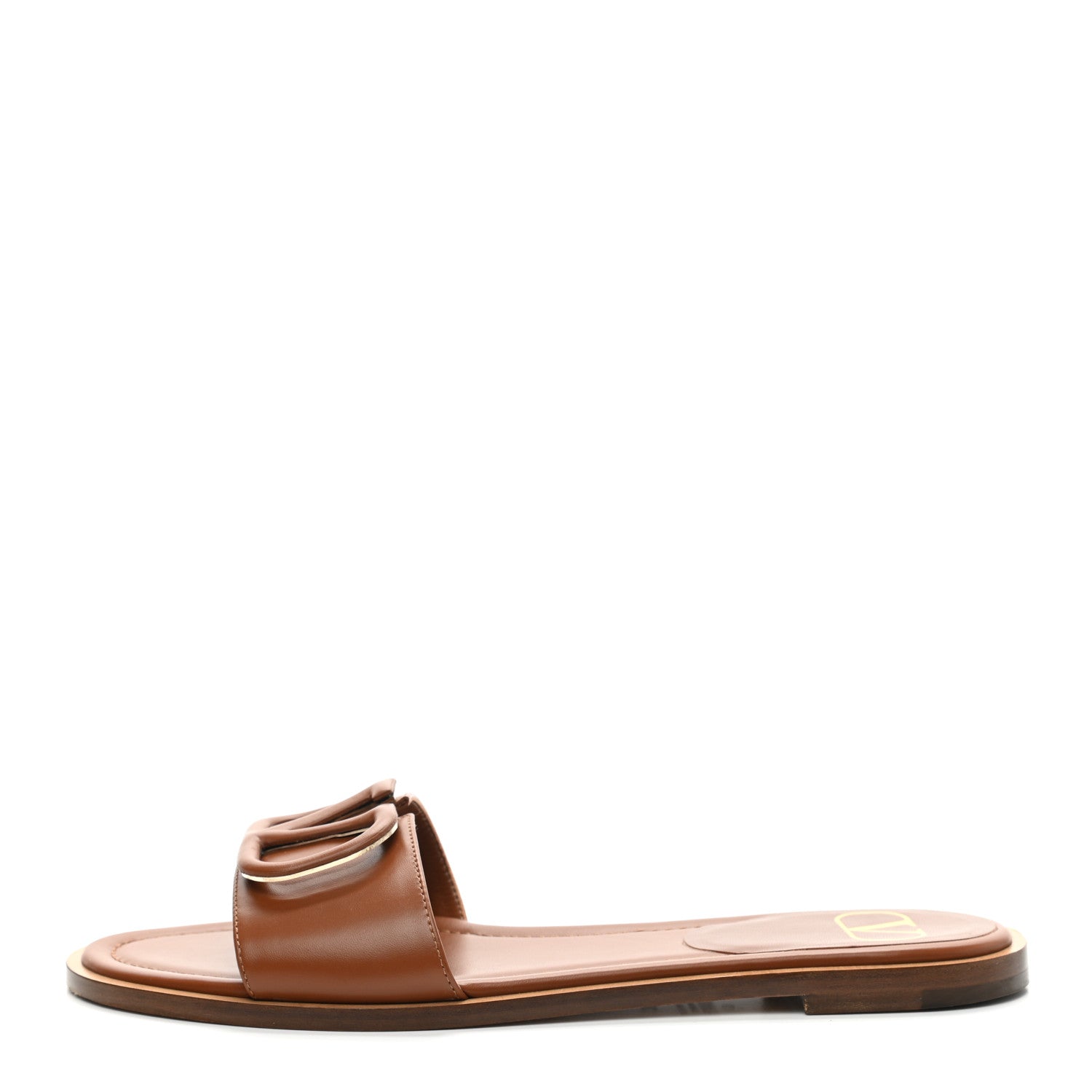 Valentino Garavani Calfskin Vlogo Flat Slide Sandals 36.5 Saddle Brown 1 of 10