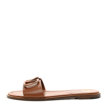 Valentino Garavani Calfskin Vlogo Flat Slide Sandals 36.5 Saddle Brown 1 of 10