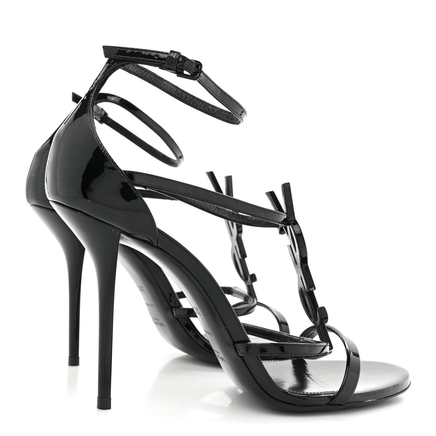 Saint Laurent Calfskin Cassandra 100 Ankle Strap Sandals 38.5 Black 4 of 13