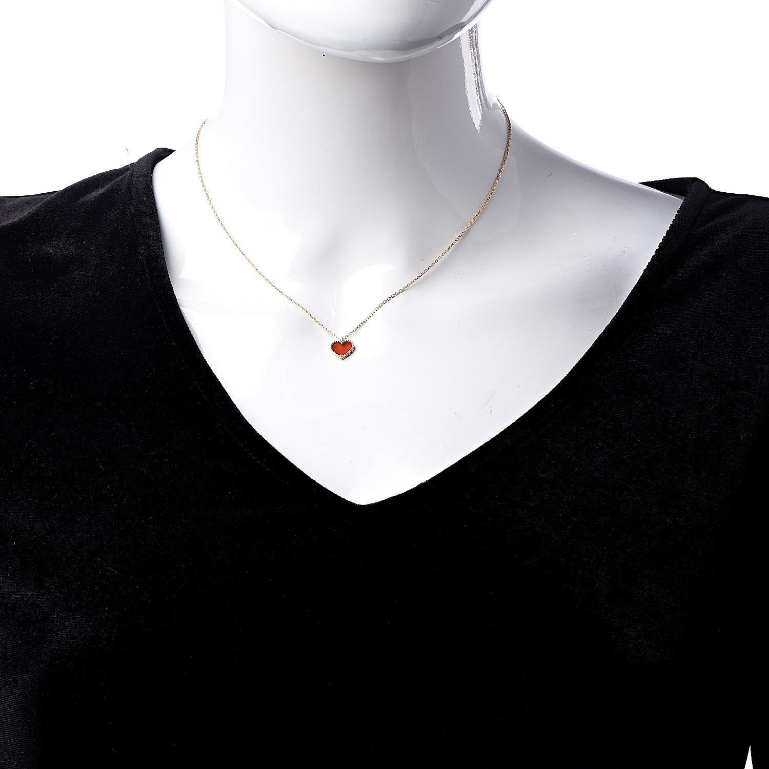 Van Cleef & Arpels 18K Rose Gold Carnelian Sweet Alhambra Heart Pendant Necklace 2 of 6