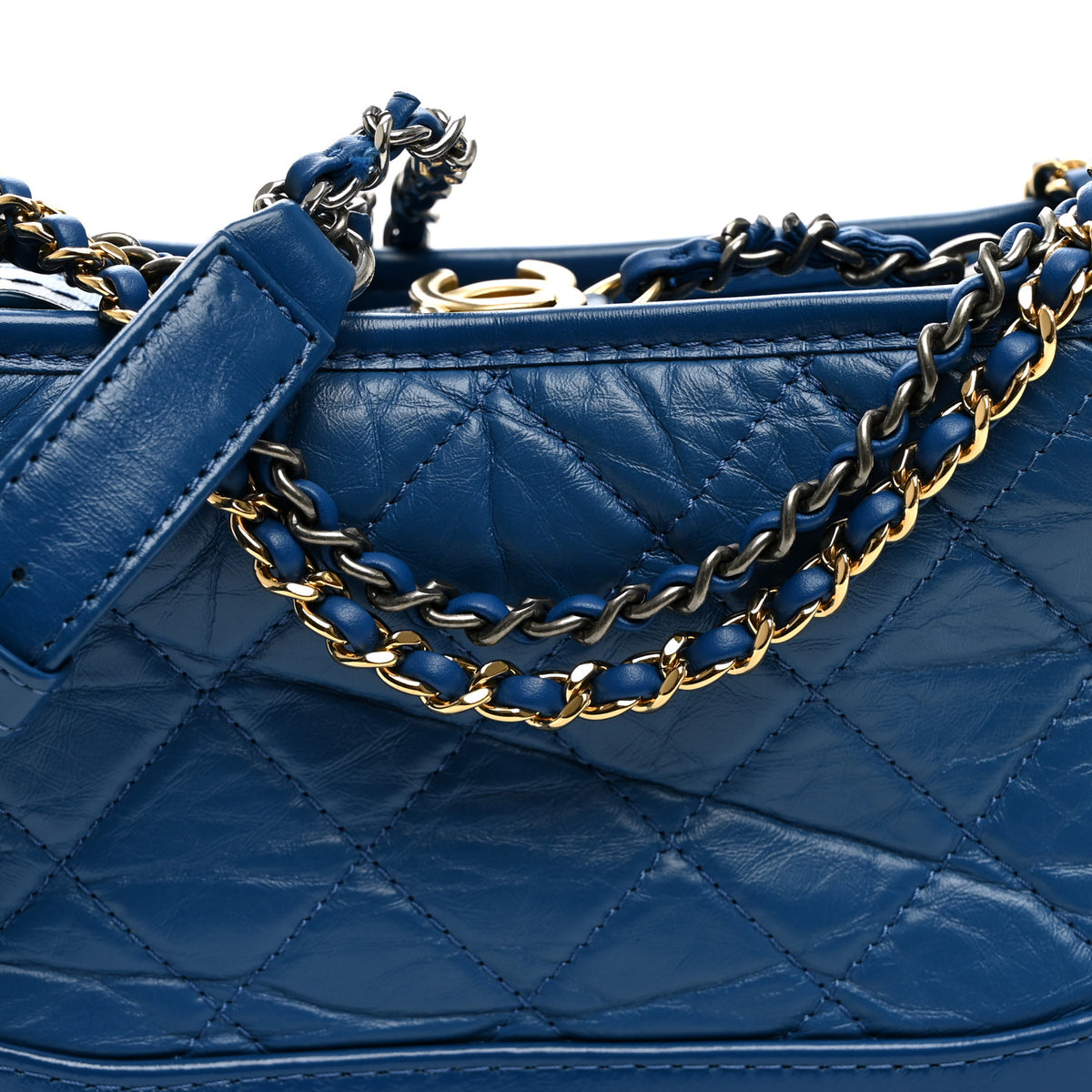 Chanel Aged Calfskin Quilted Small Gabrielle Hobo Blue 8 of 10