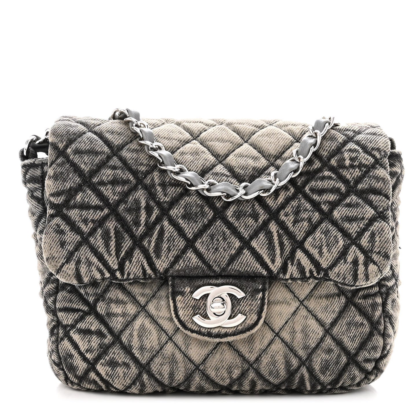 Washed Denim Quilted Small Denimpression Flap Grey Black